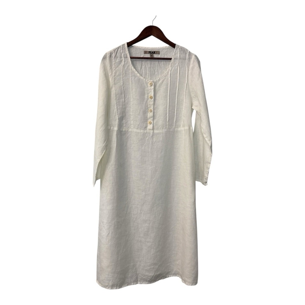 NEW Flax linen dress women's P 4-6 ivory long sleeve cottage prairie lagenlook